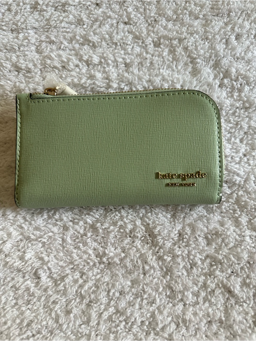 kate spade Light Green Zip Around Card Case with Gold Logo